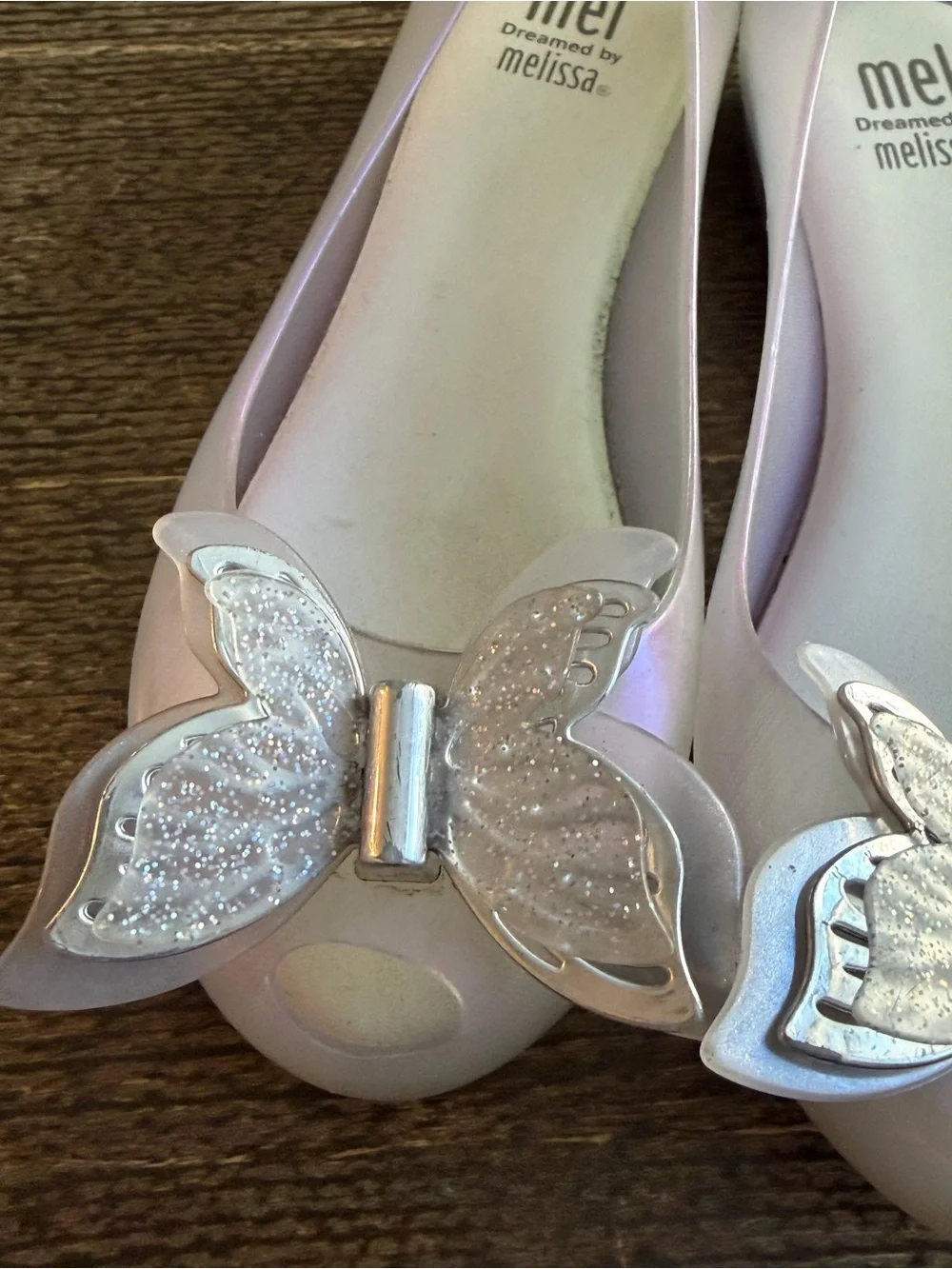 Mel by Mini Melissa Iridescent Light Pink Jelly Flats with Butterfly Accent 12